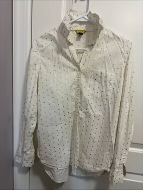 White Ladies Button-Up Shirt with Gold Dot Print